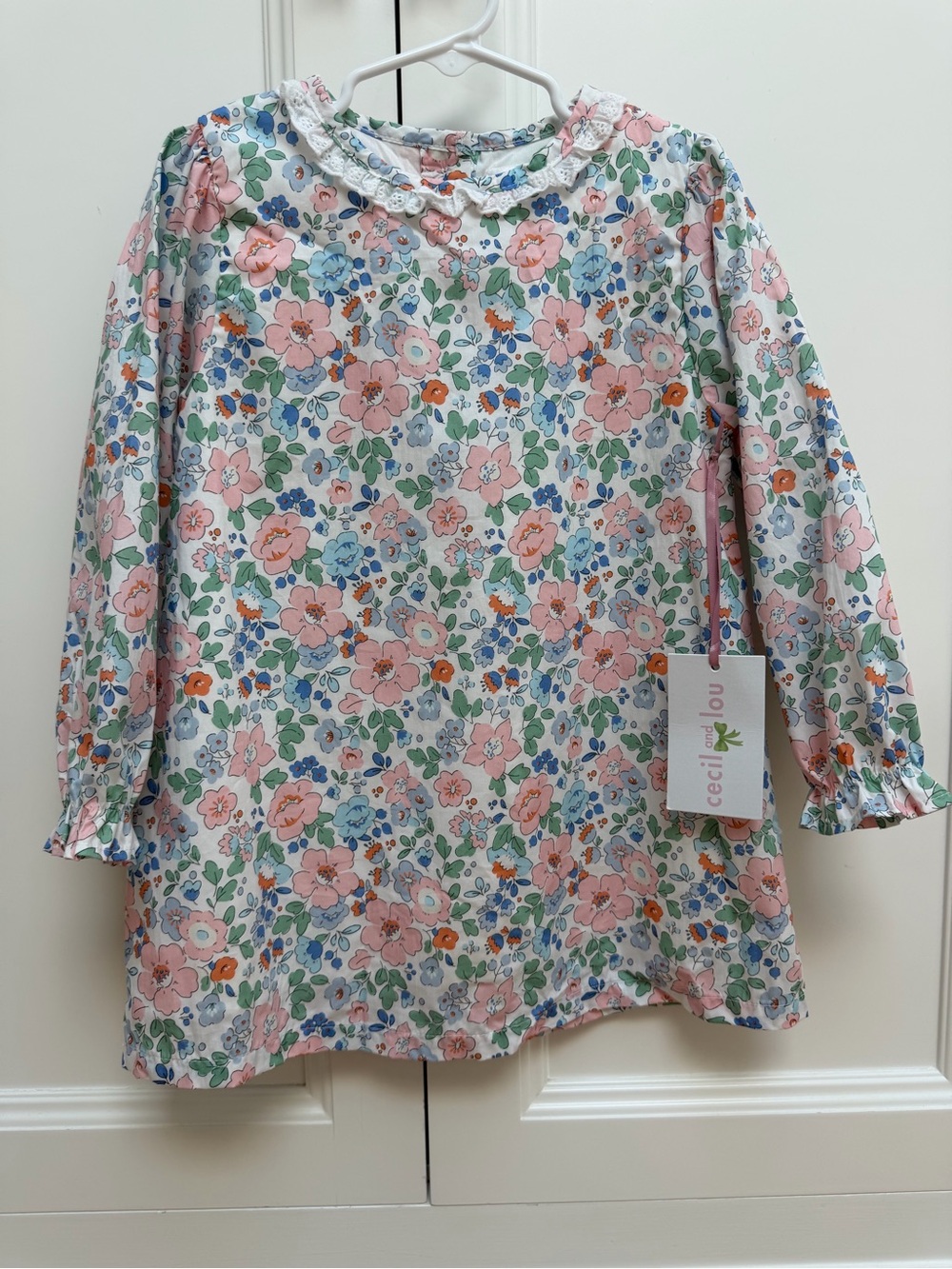 NWT Cecil and Lou Girls Size 5 Floral Lace Collar Long Sleeve Dress/Tunic Lined